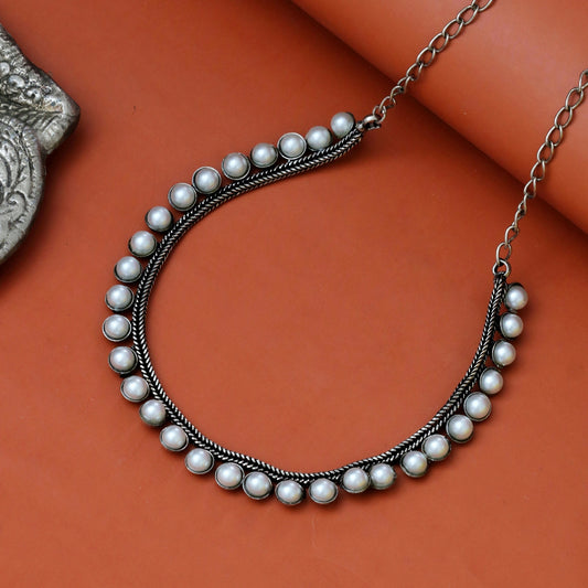 Oxidised Plated Pearl Choker Necklace