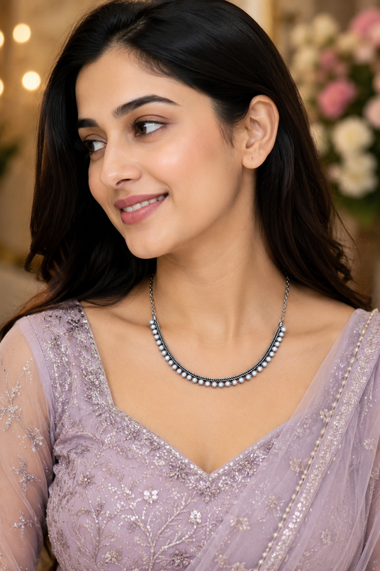 Vintage Style Pearl Oxidized Plated Choker Necklace