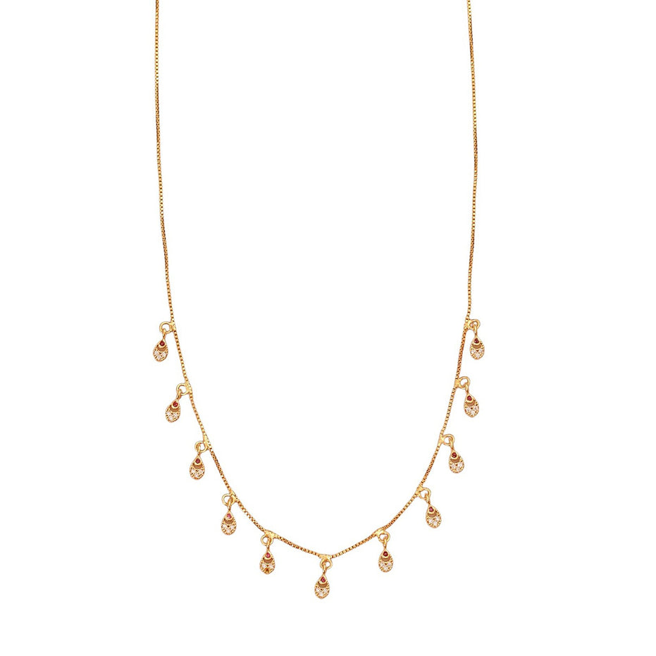 Gold Plated American Diamond Charm Necklace with Dangling Drop Charms