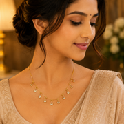 Gold Plated American Diamond Charm Necklace with Dangling Drop Charms