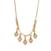 Gold Plated American Diamond Heart Charm Necklace with Stone Studded Dangle Charms