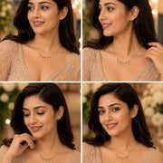 Gold Plated American Diamond Heart Charm Necklace with Stone Studded Dangle Charms