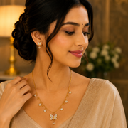 Gold Plated American Diamond Butterfly Pendant Necklace with Dangling Charms