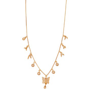 Gold Plated American Diamond Butterfly Pendant Necklace with Dangling Charms