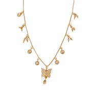 Gold Plated American Diamond Butterfly Pendant Necklace with Dangling Charms