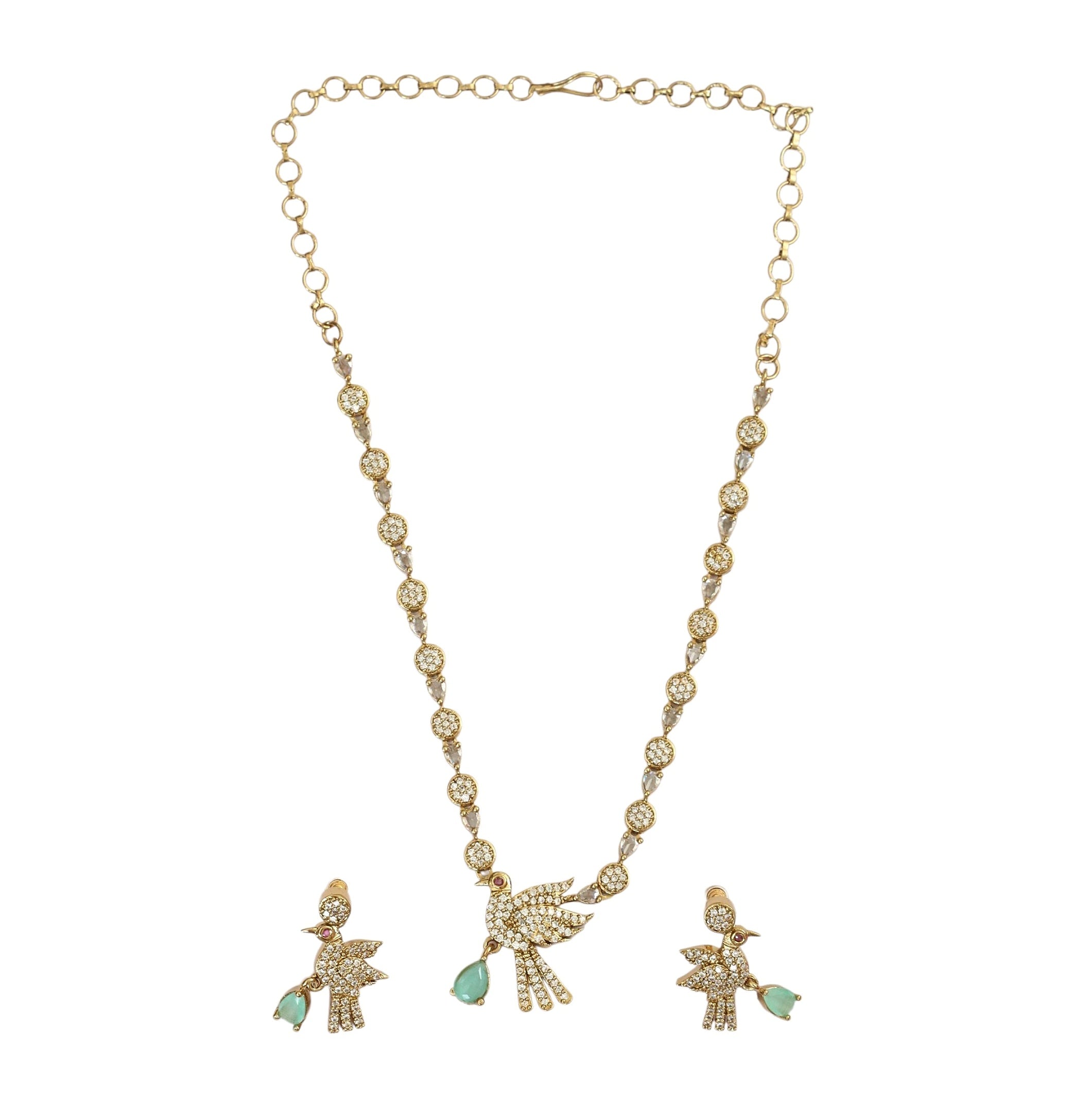 Designer Bird Pendant Mehendi Plated Necklace Set with Earrings