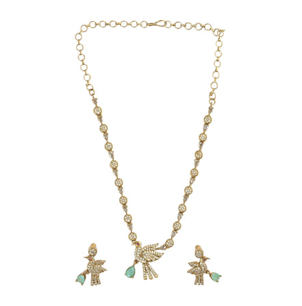 Designer Bird Pendant Mehendi Plated Necklace Set with Earrings