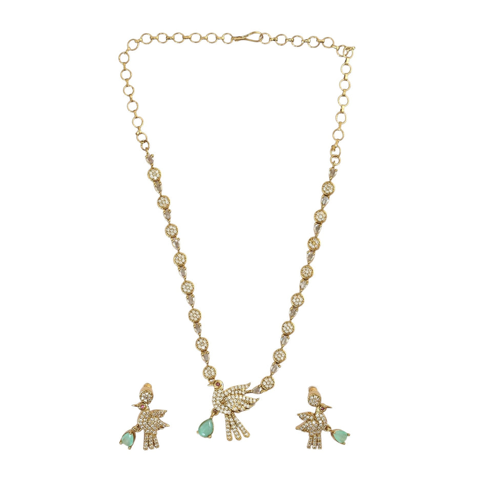 Designer Bird Pendant Mehendi Plated Necklace Set with Earrings