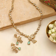 Designer Bird Pendant Mehendi Plated Necklace Set with Earrings