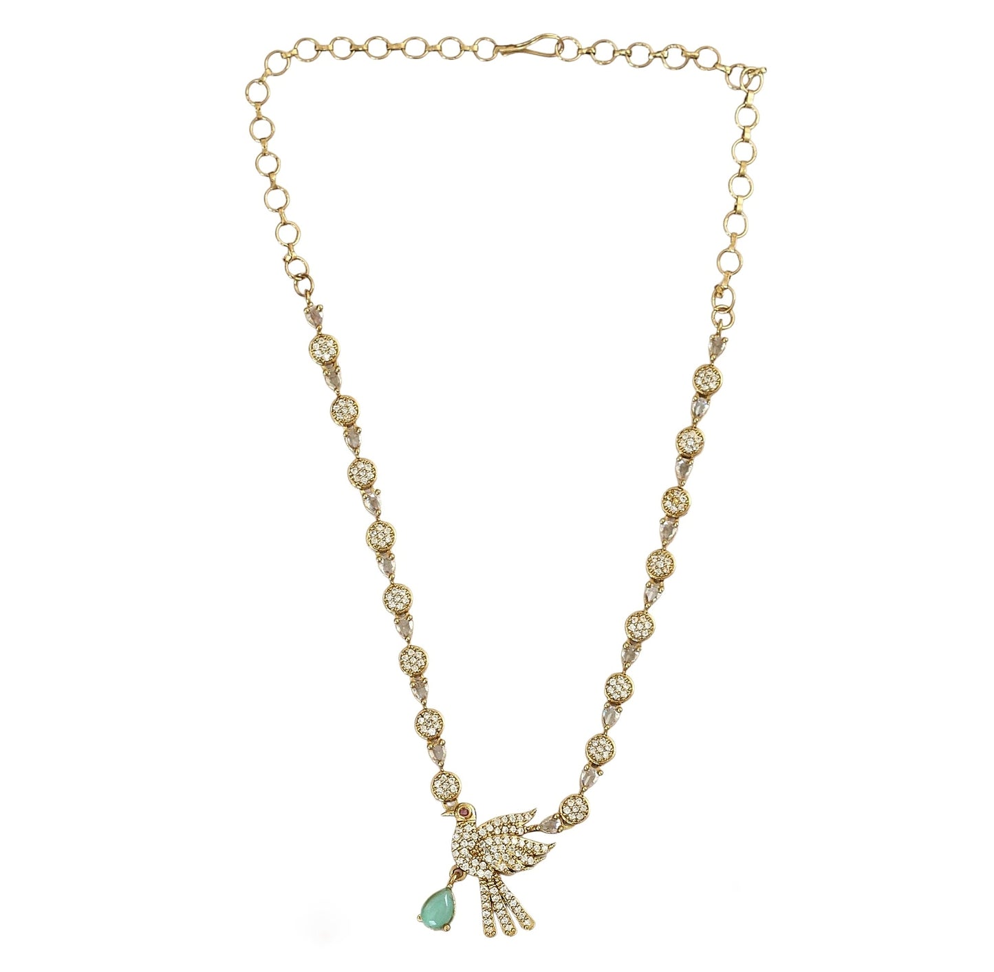 Designer Bird Pendant Mehendi Plated Necklace Set with Earrings