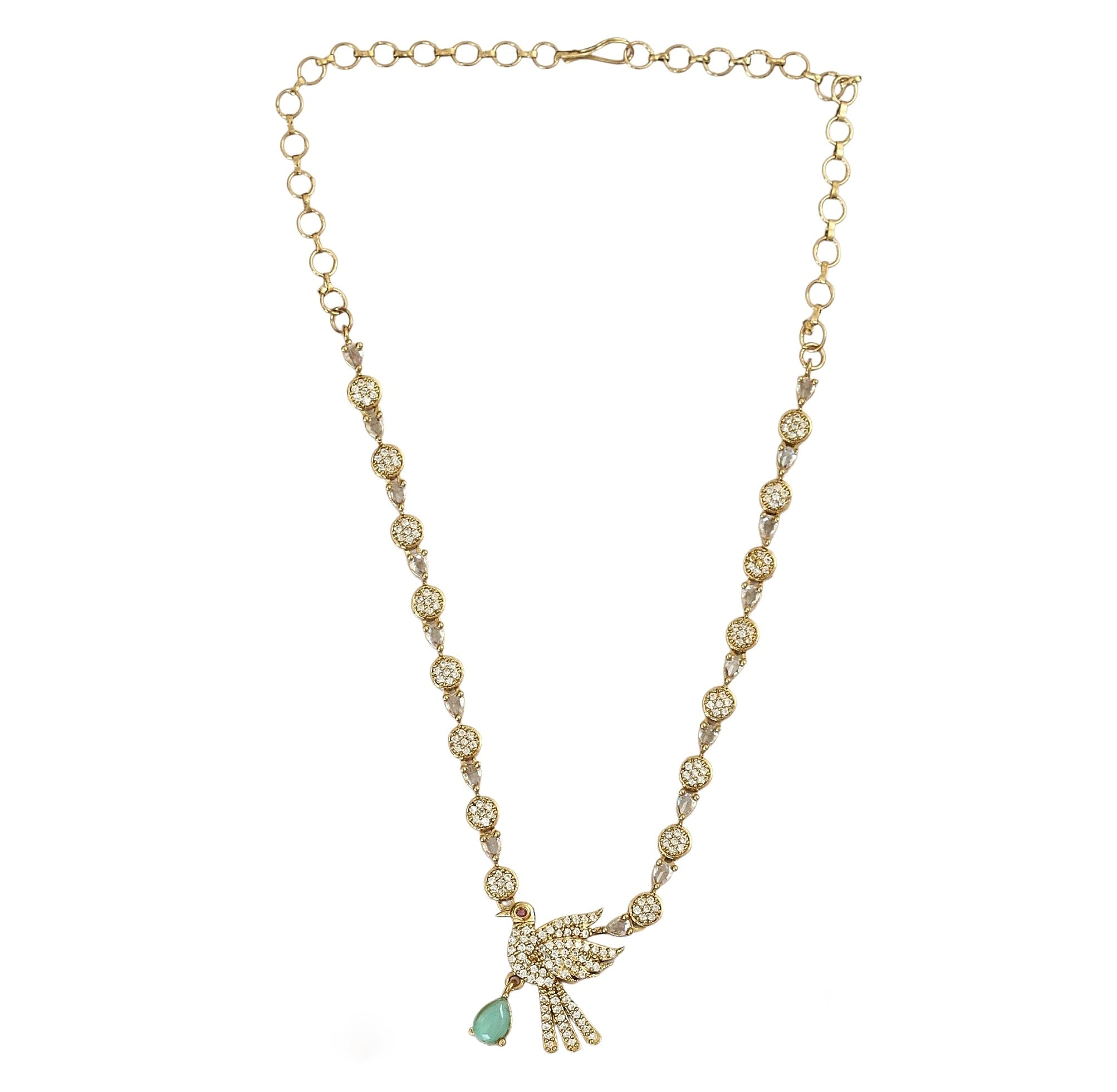 Designer Bird Pendant Mehendi Plated Necklace Set with Earrings