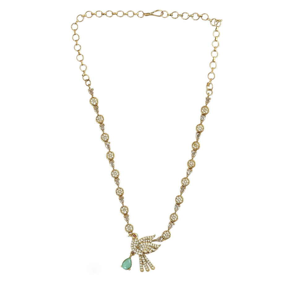 Designer Bird Pendant Mehendi Plated Necklace Set with Earrings