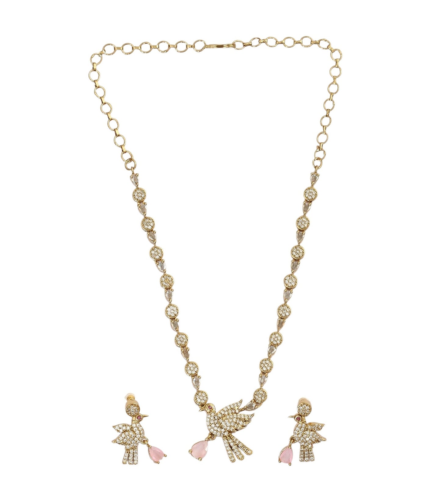 Designer Bird Pendant Mehendi Plated Necklace Set with Earrings