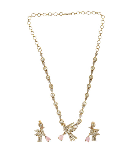 Designer Bird Pendant Mehendi Plated Necklace Set with Earrings