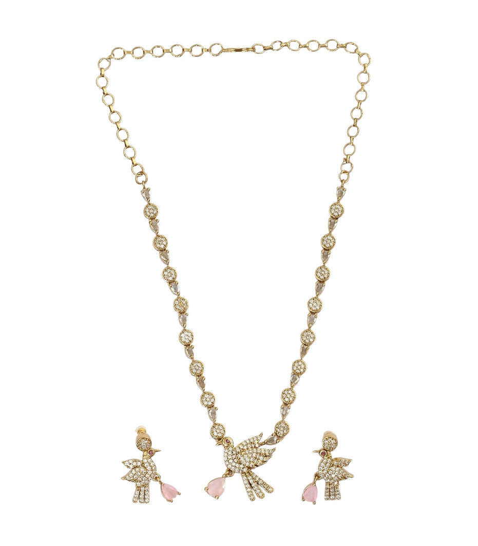 Designer Bird Pendant Mehendi Plated Necklace Set with Earrings