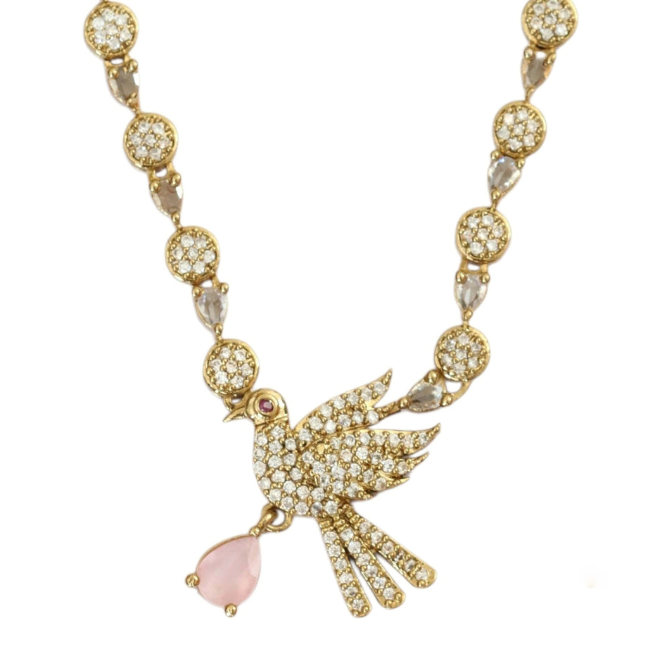 Designer Bird Pendant Mehendi Plated Necklace Set with Earrings