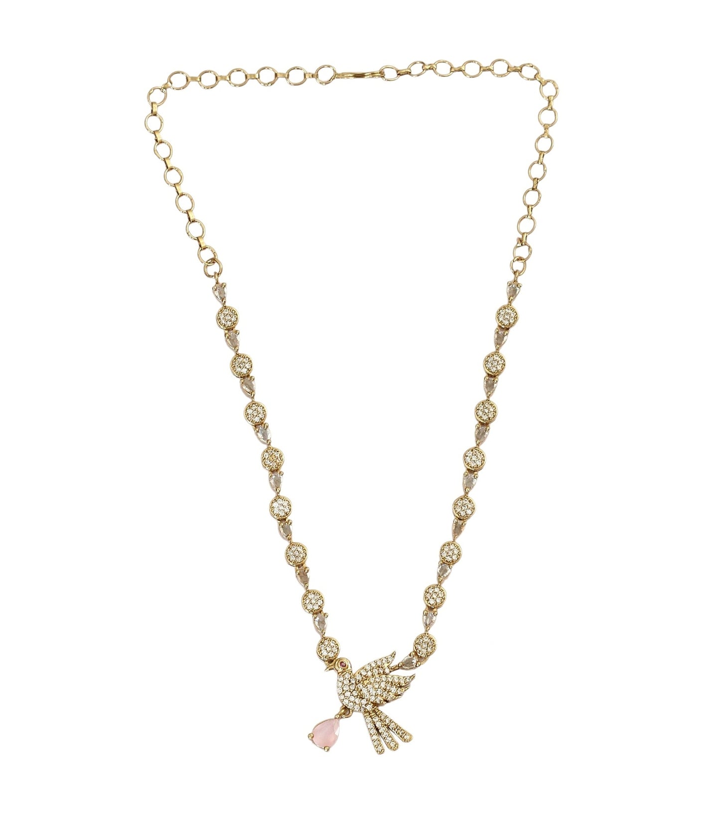 Designer Bird Pendant Mehendi Plated Necklace Set with Earrings