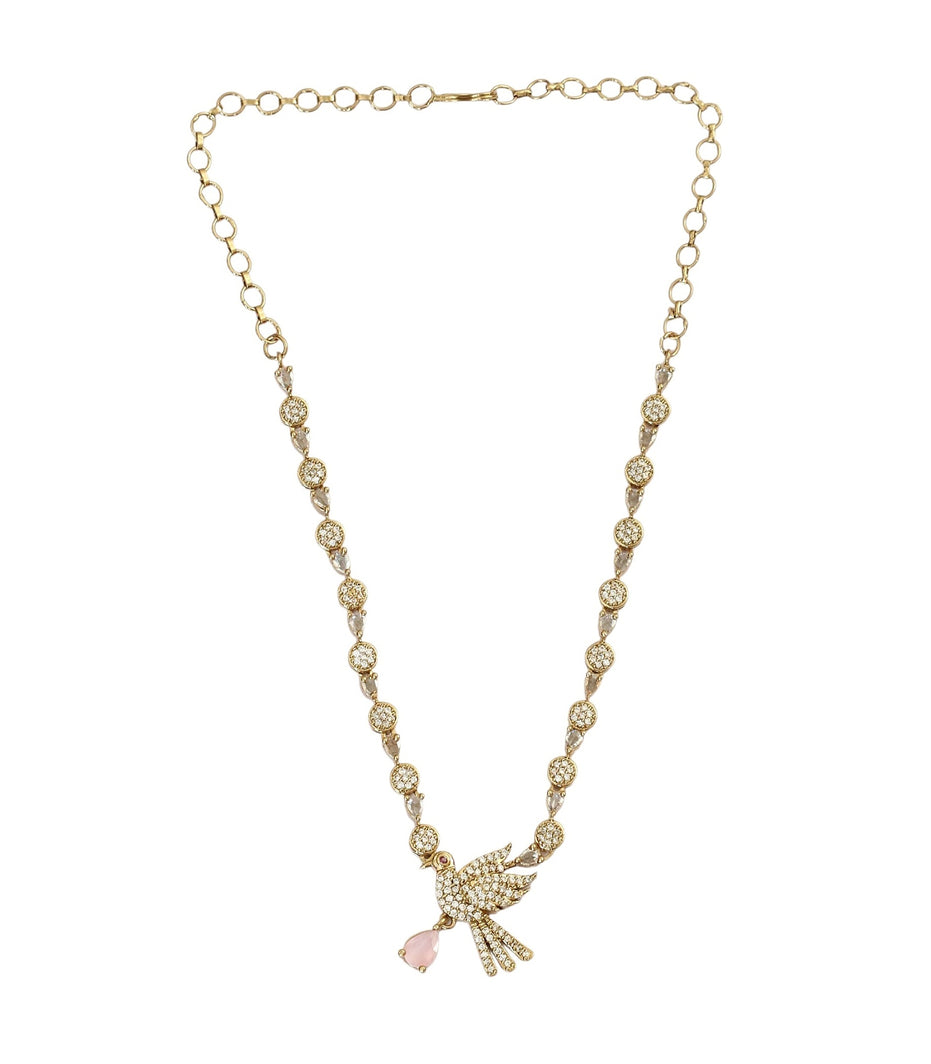 Designer Bird Pendant Mehendi Plated Necklace Set with Earrings