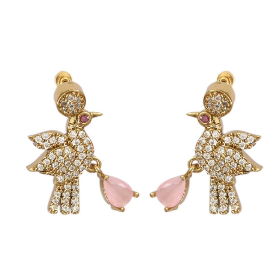 Designer Bird Pendant Mehendi Plated Necklace Set with Earrings
