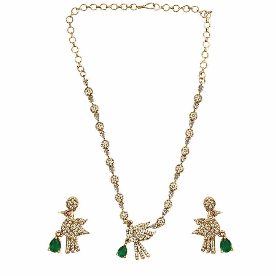 Designer Bird Pendant Mehendi Plated Necklace Set with Earrings