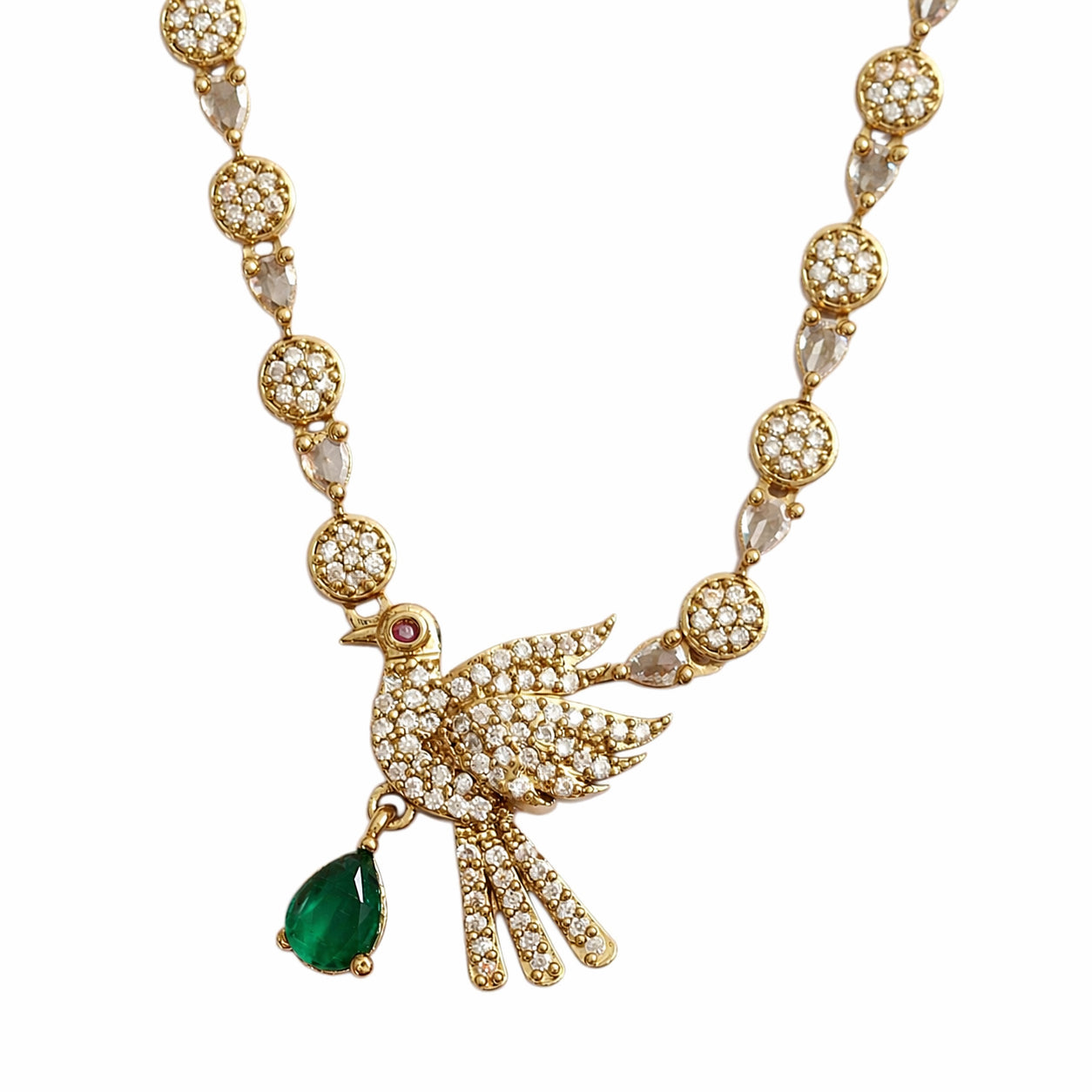Designer Bird Pendant Mehendi Plated Necklace Set with Earrings