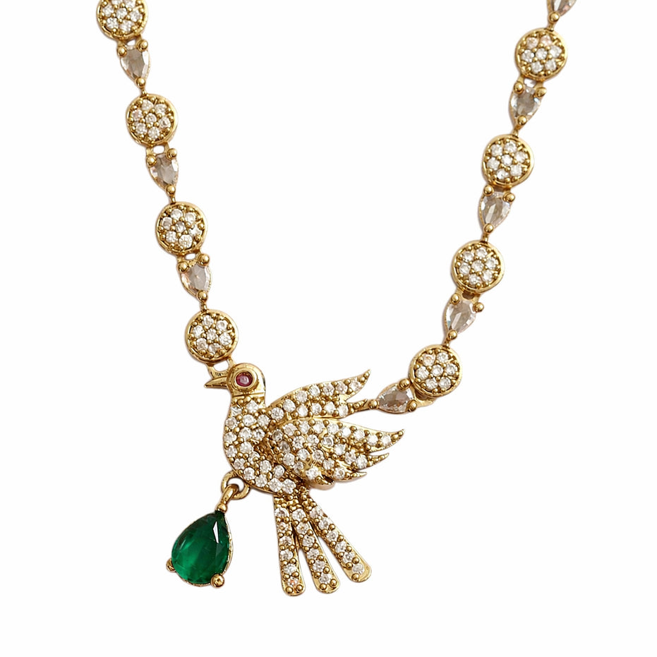 Designer Bird Pendant Mehendi Plated Necklace Set with Earrings