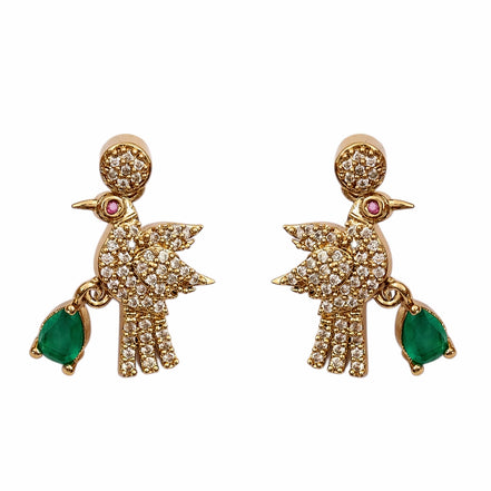 Designer Bird Pendant Mehendi Plated Necklace Set with Earrings