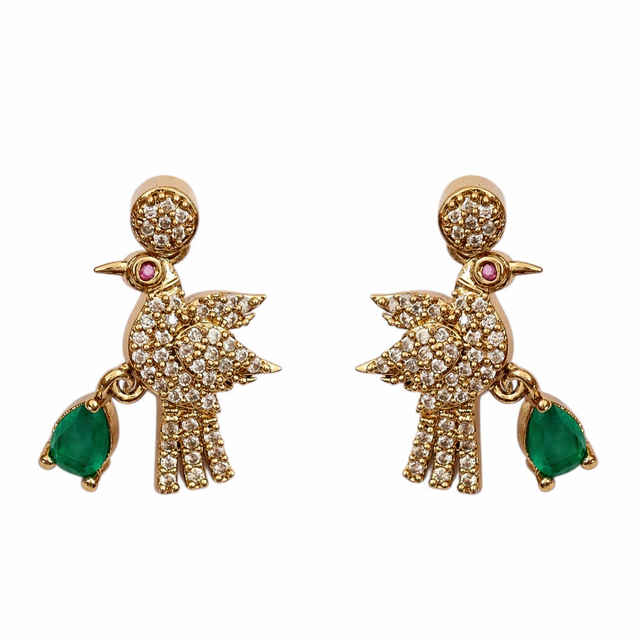 Designer Bird Pendant Mehendi Plated Necklace Set with Earrings