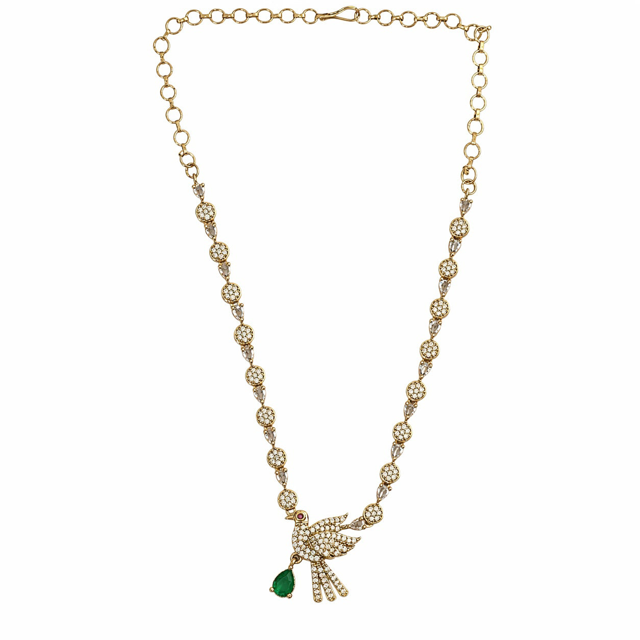 Designer Bird Pendant Mehendi Plated Necklace Set with Earrings
