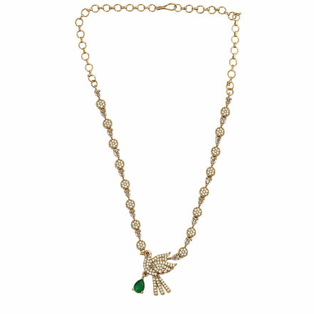 Designer Bird Pendant Mehendi Plated Necklace Set with Earrings