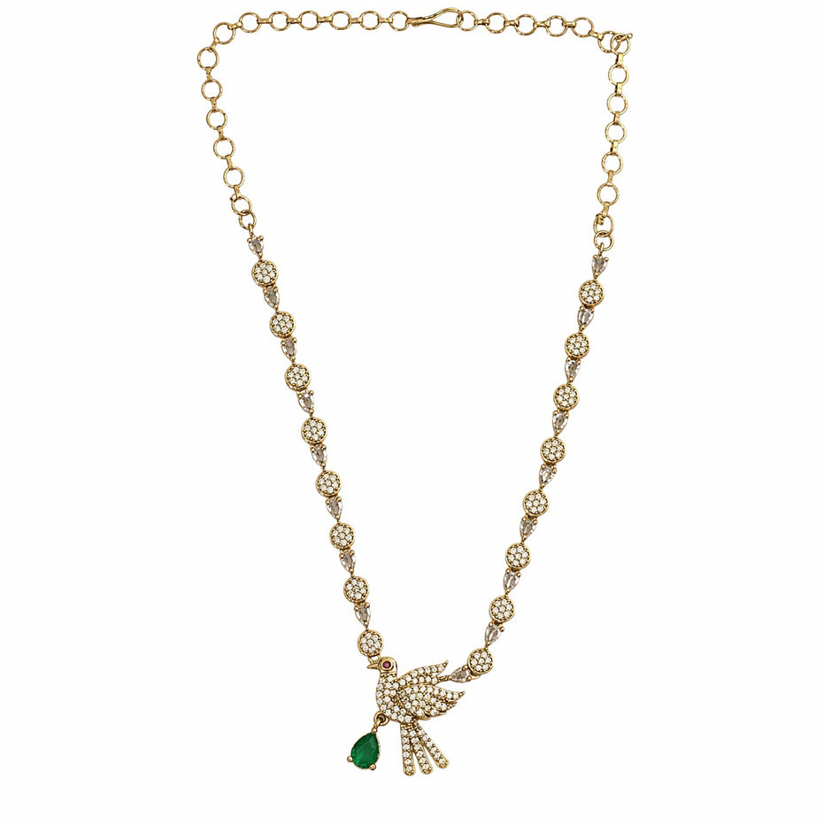 Designer Bird Pendant Mehendi Plated Necklace Set with Earrings