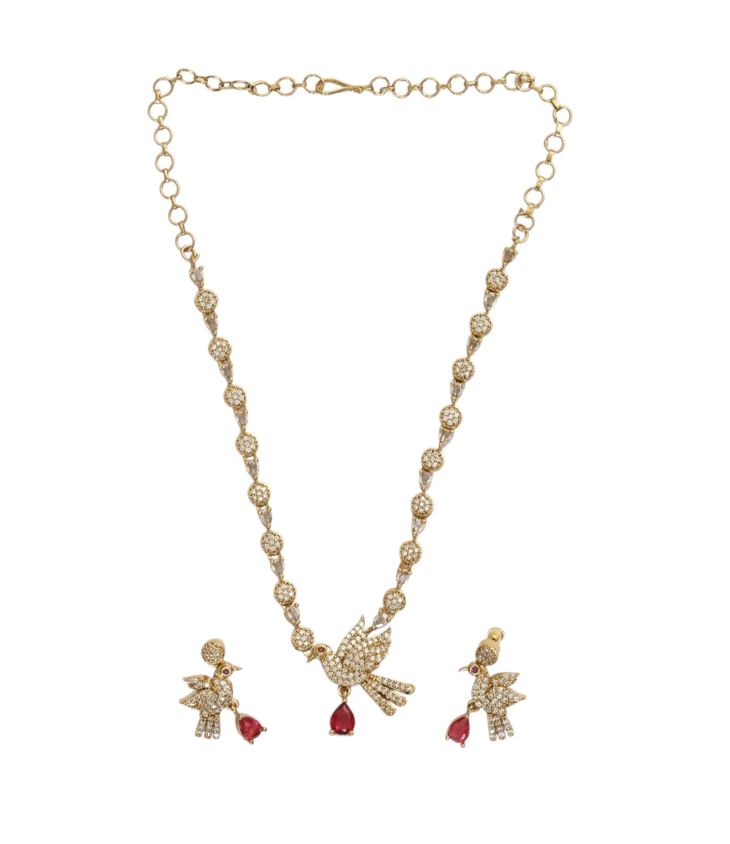 Designer Bird Pendant Mehendi Plated Necklace Set with Earrings