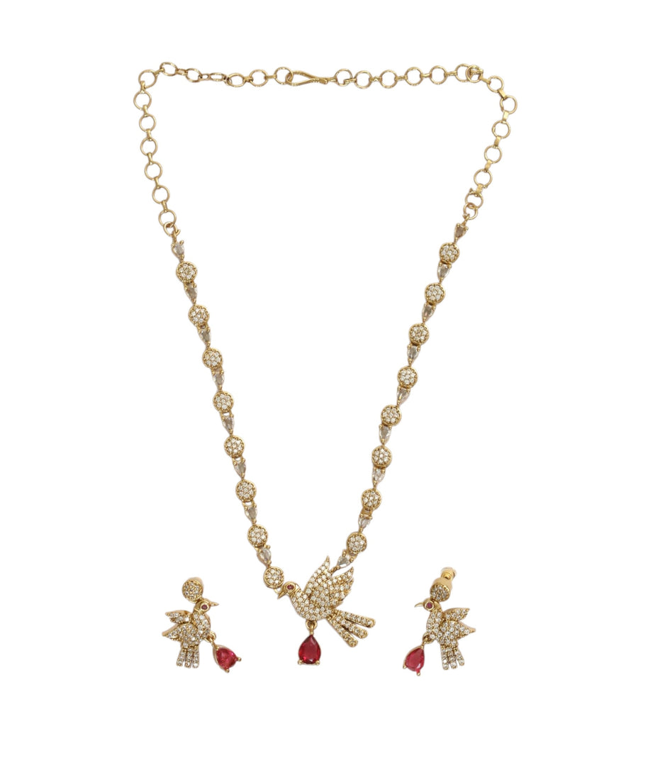 Designer Bird Pendant Mehendi Plated Necklace Set with Earrings