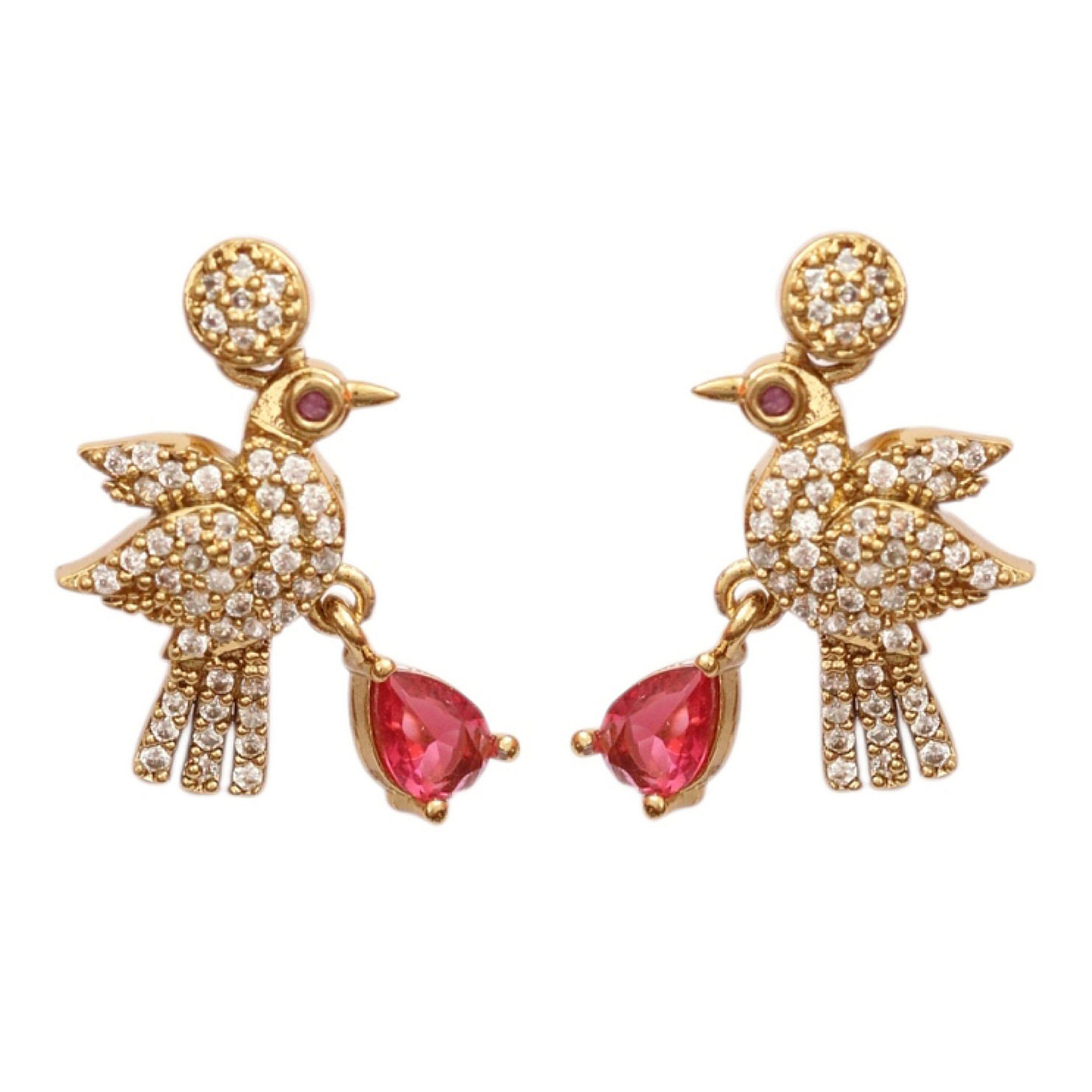Designer Bird Pendant Mehendi Plated Necklace Set with Earrings