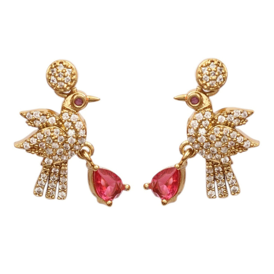 Designer Bird Pendant Mehendi Plated Necklace Set with Earrings