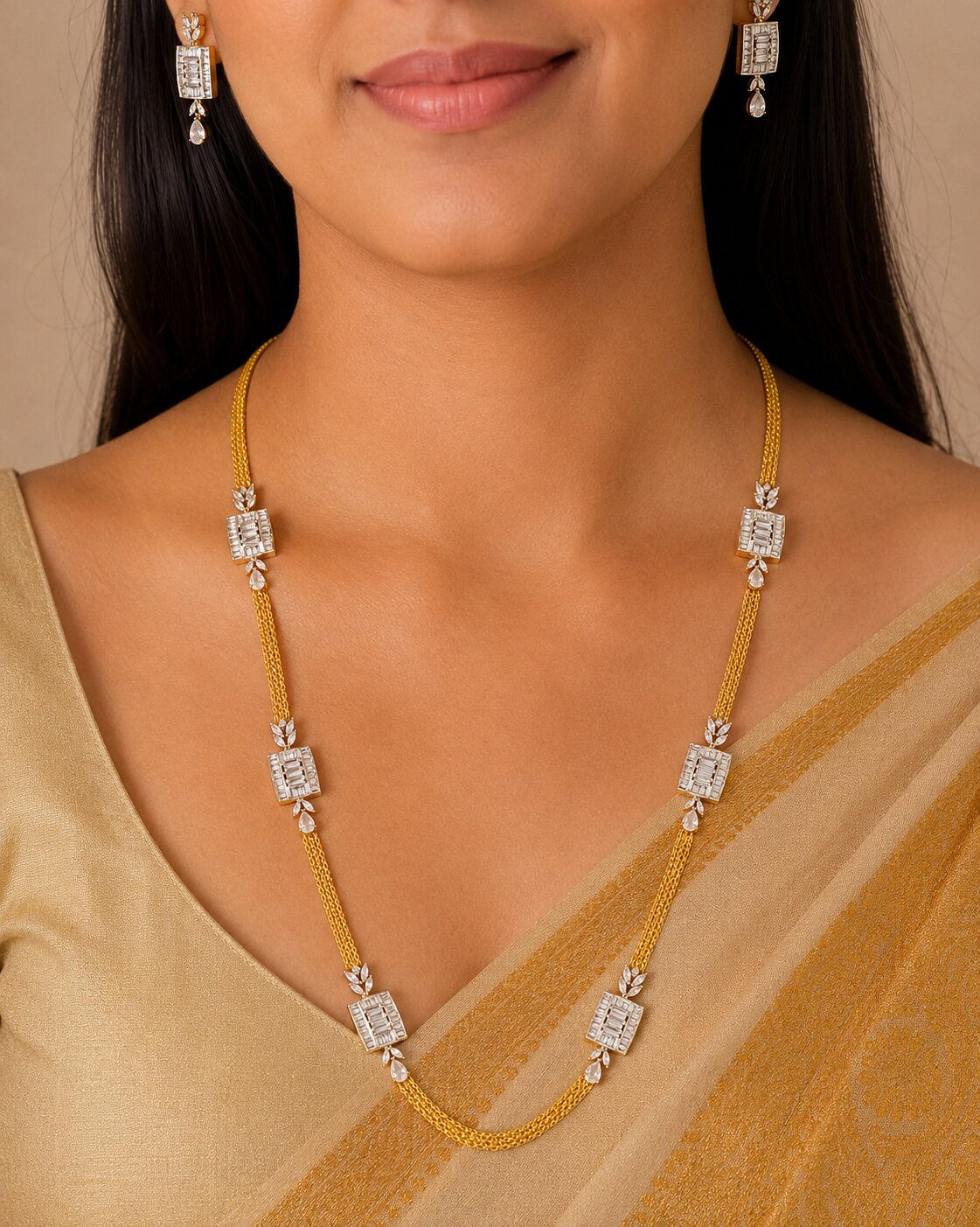 Leaflet Bridged Gold Silver Necklace Set