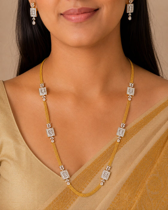 Leaflet Bridged Gold Silver Necklace Set