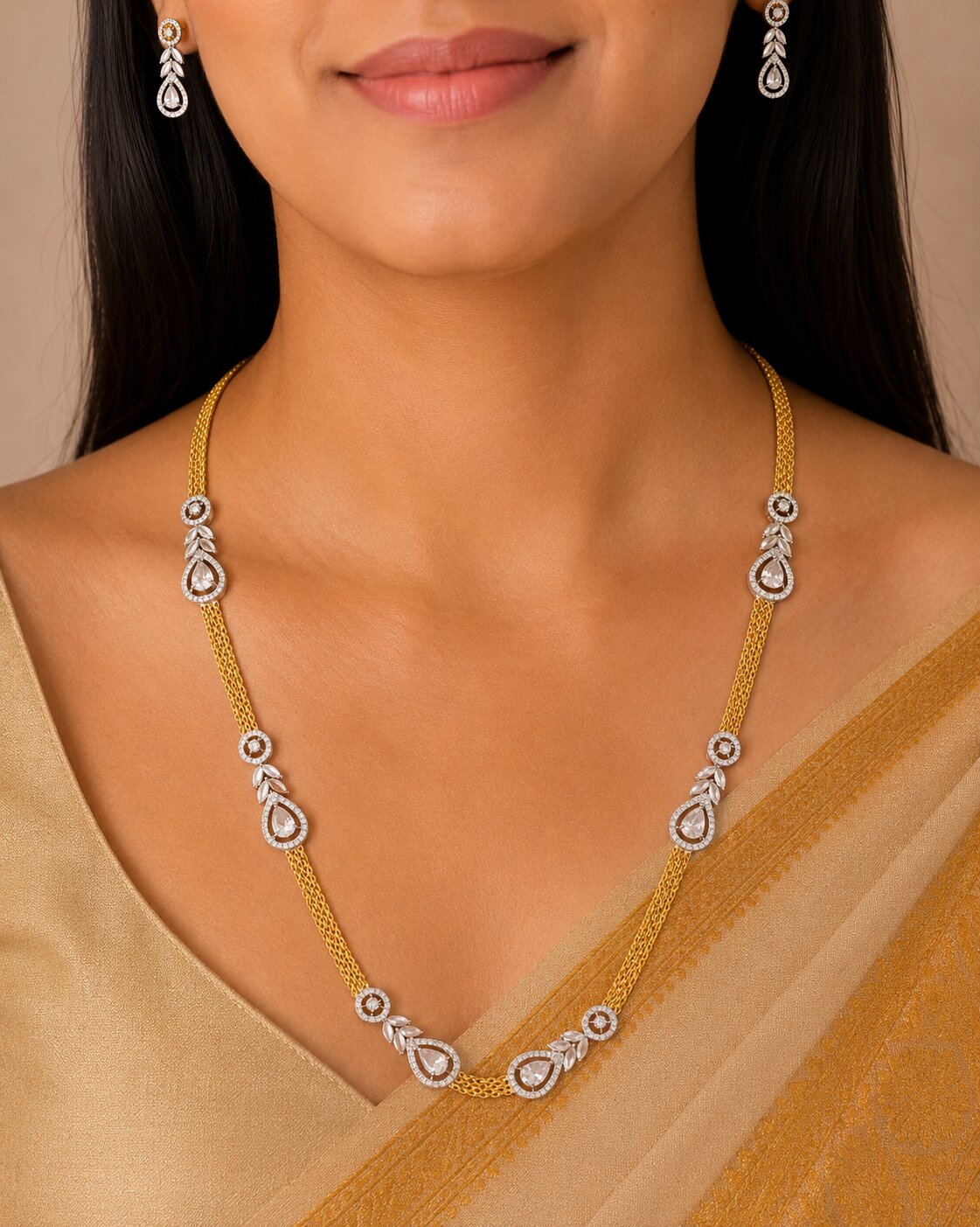 Leaflet Oval Gold Silver Necklace Set