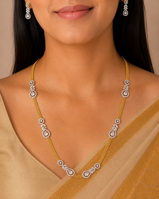 Leaflet Oval Gold Silver Necklace Set