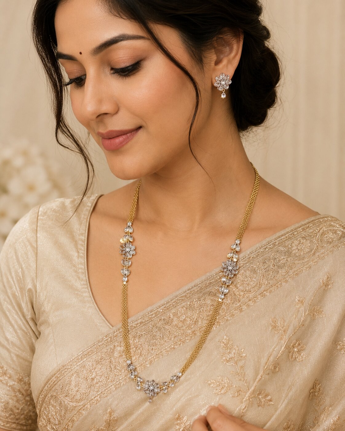 Radiant Floral Gold Silver Plated Necklace Set