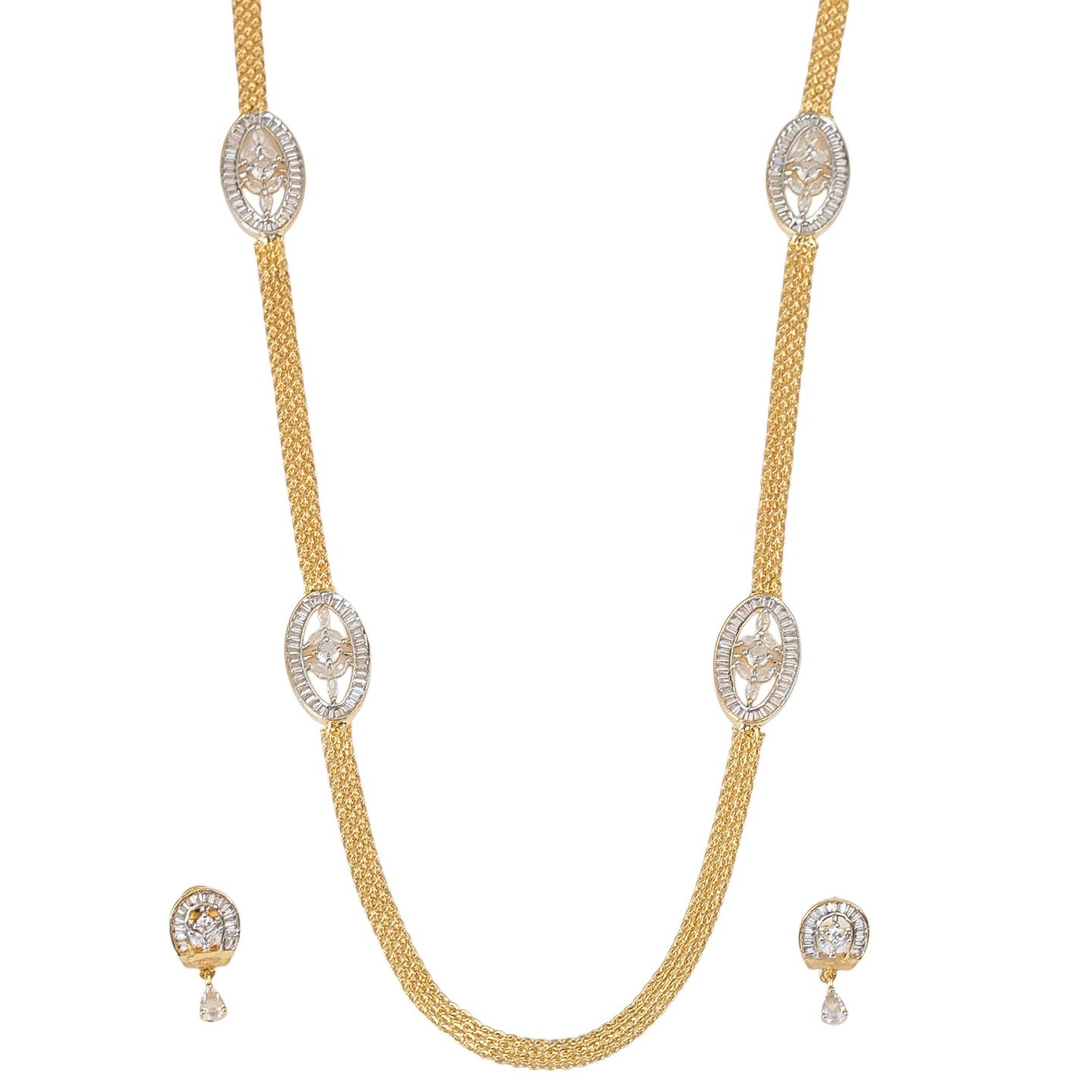 Gloomered Oval Gold Silver Plated Necklace Set