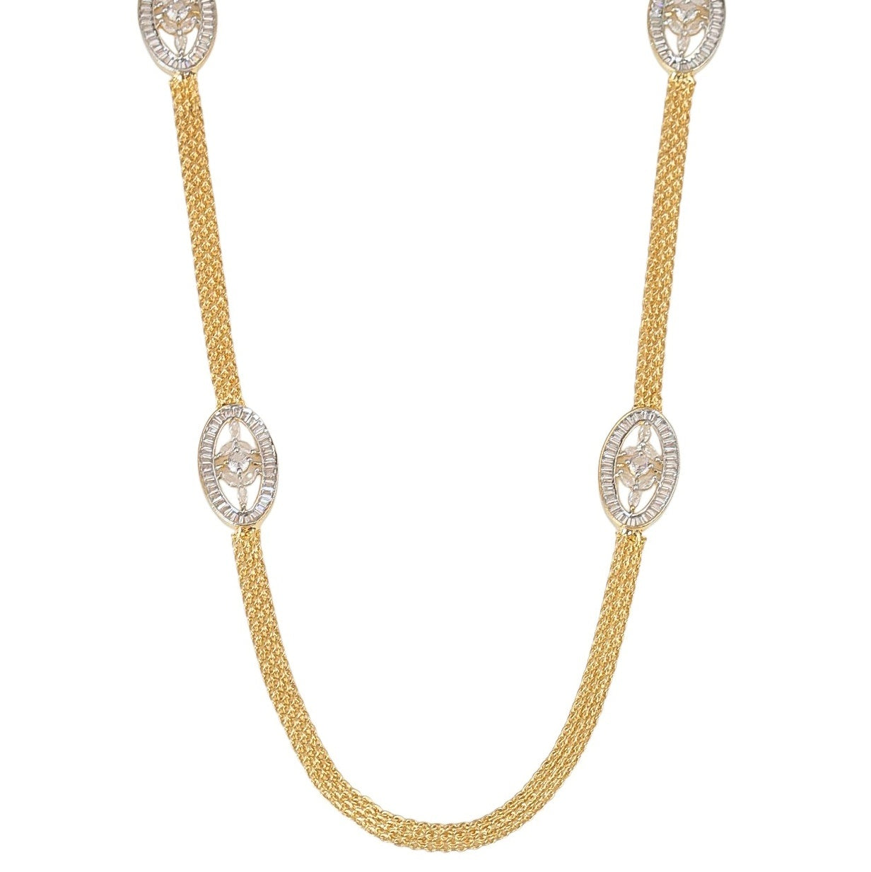 Gloomered Oval Gold Silver Plated Necklace Set
