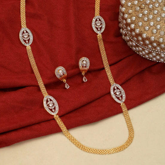 Gloomered Oval Gold Silver Plated Necklace Set
