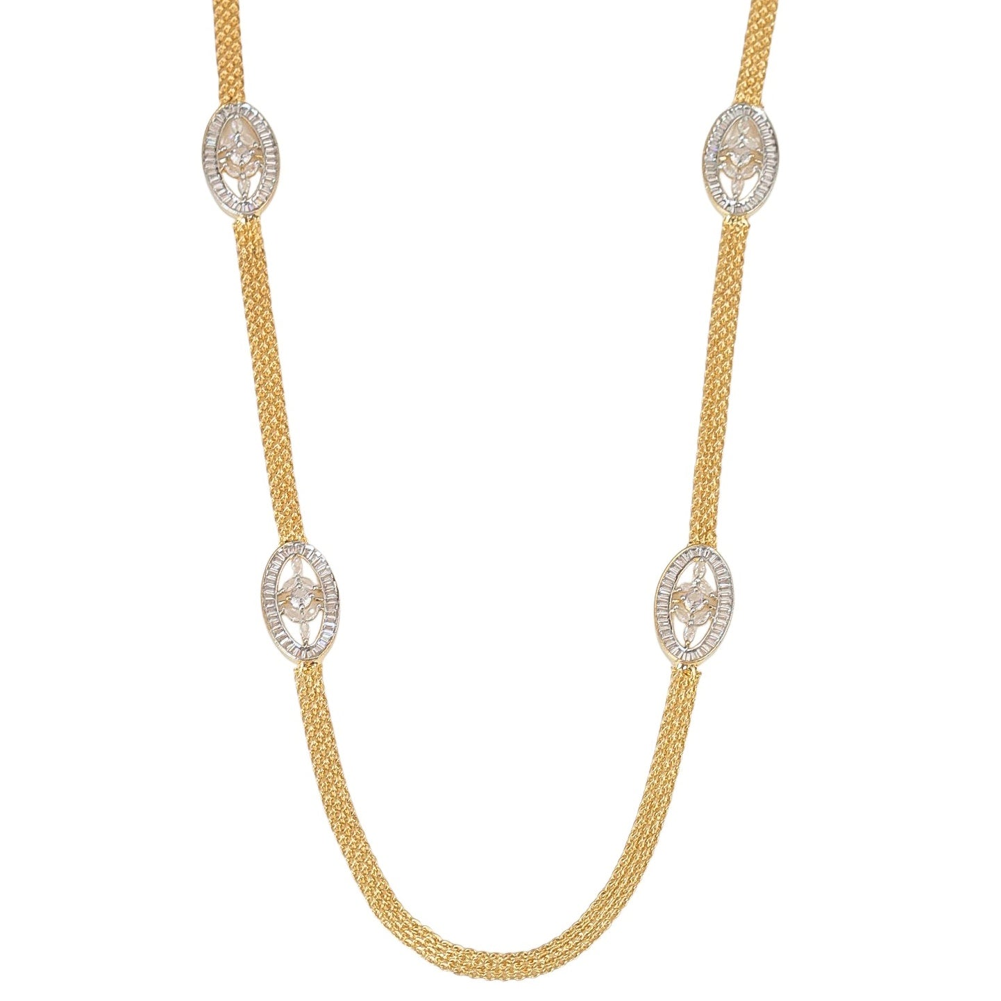 Gloomered Oval Gold Silver Plated Necklace Set