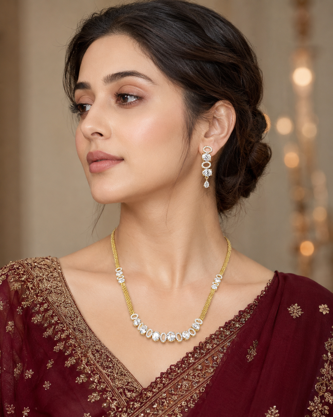 Elegant Gold Silver Plated Necklace Set