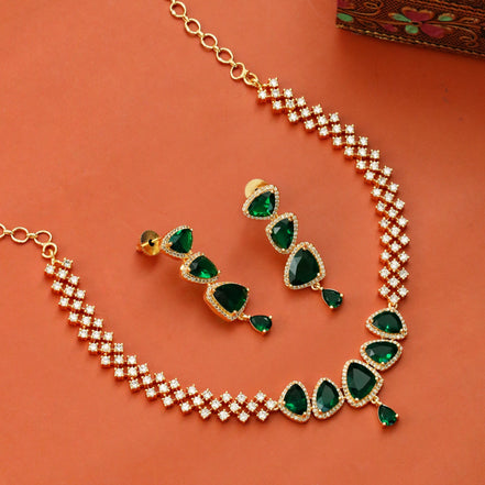Elegant Stoned Gold Plated Necklace Set