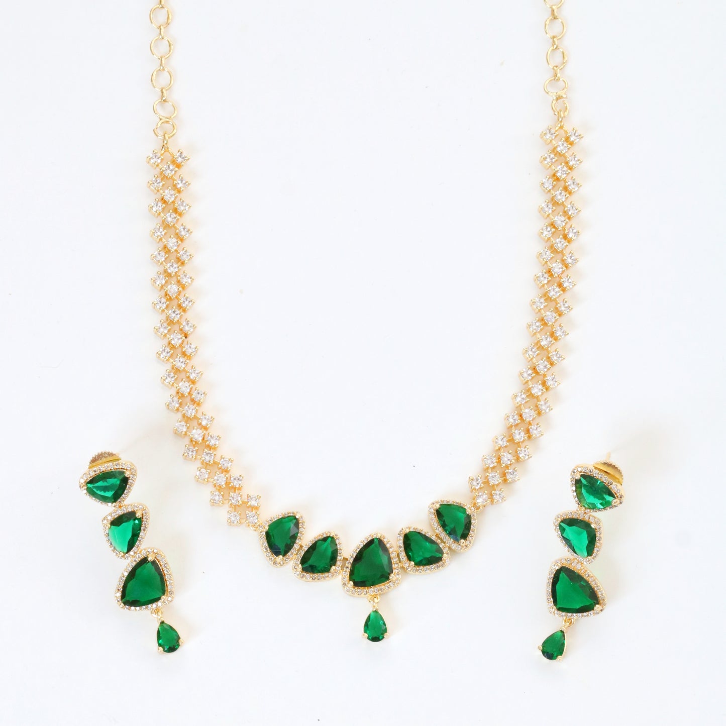Elegant Stoned Gold Plated Necklace Set