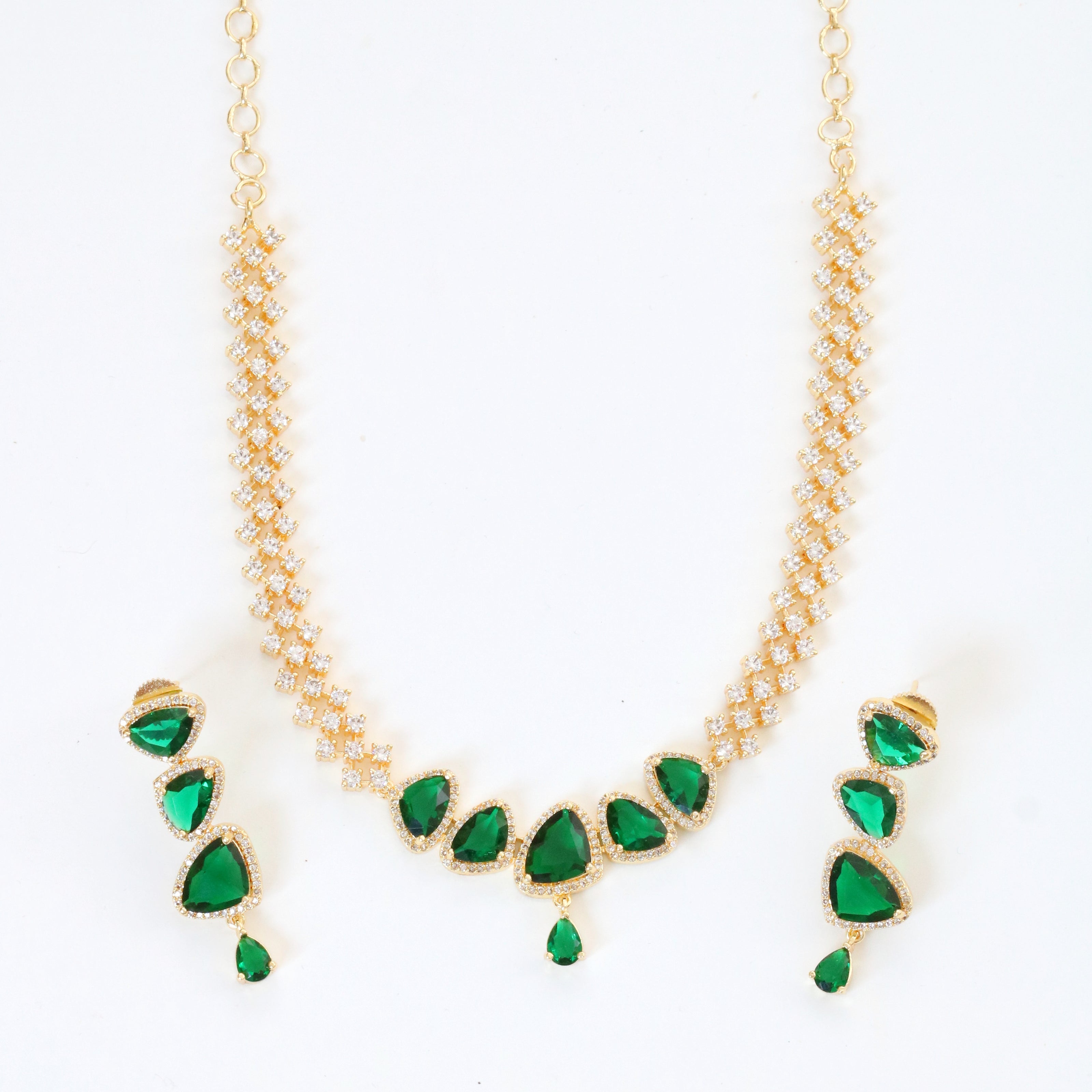 Elegant Stoned Gold Plated Necklace Set