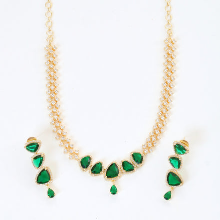 Elegant Stoned Gold Plated Necklace Set