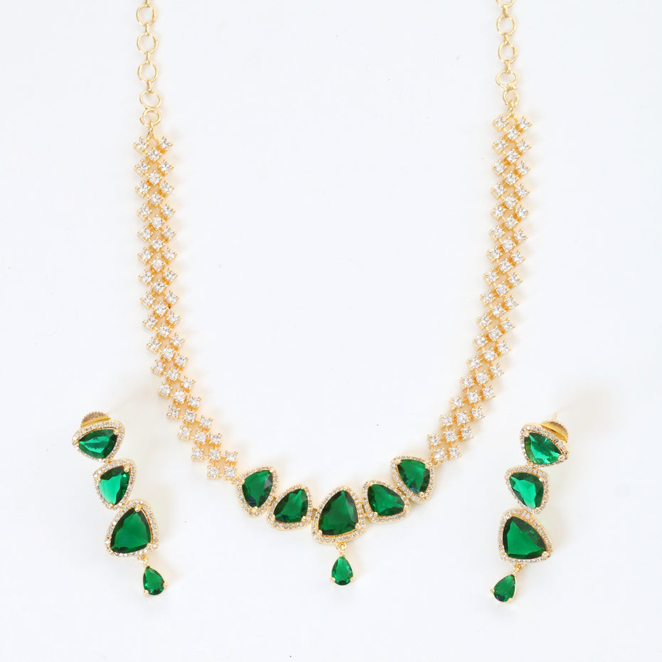 Elegant Stoned Gold Plated Necklace Set